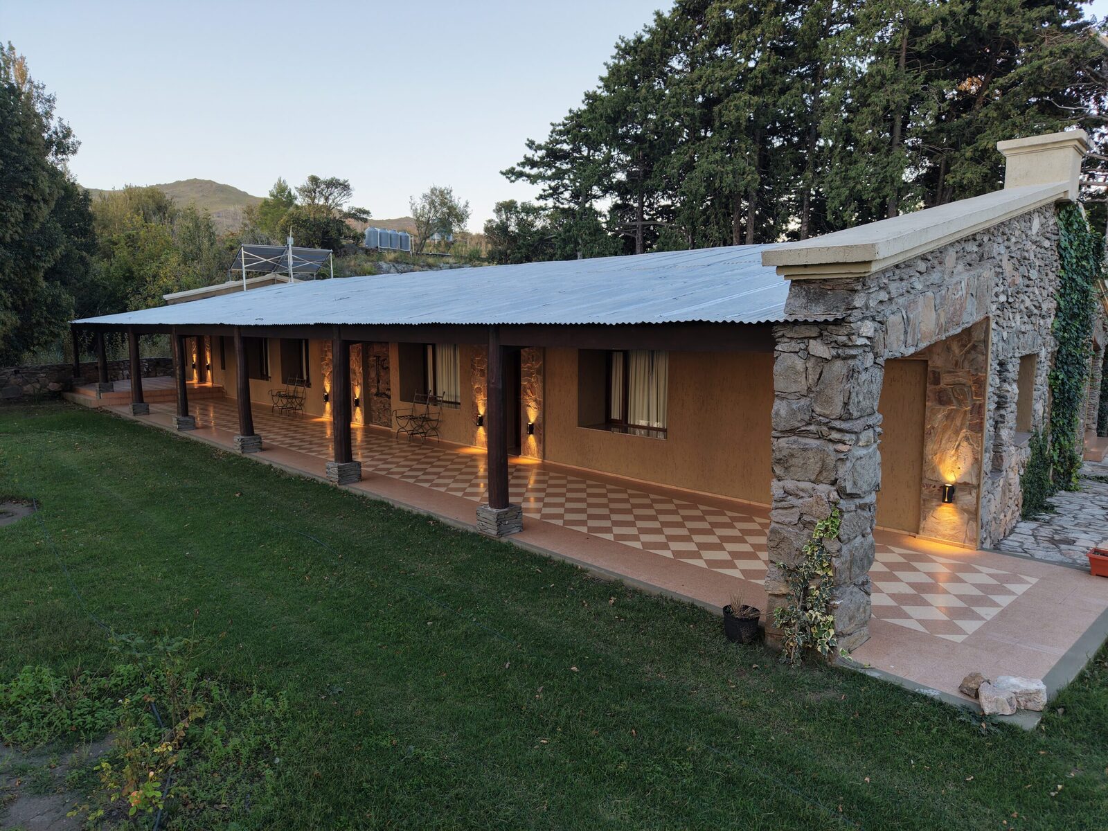 Guest wing exterior at dusk